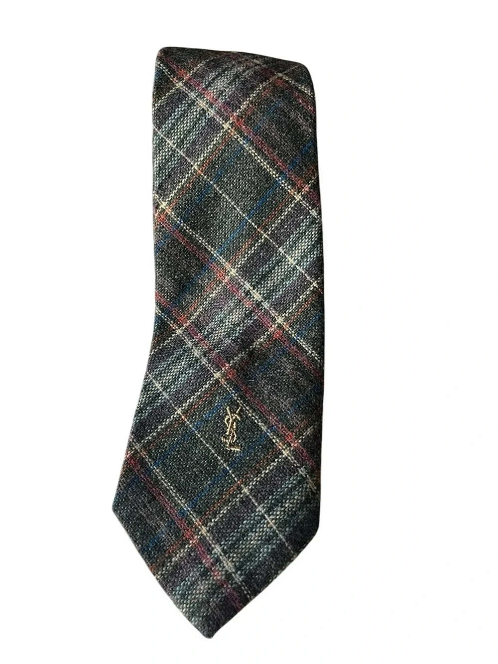 Yves Saint Laurent Plaid Wool Tie with Multicolor Accents